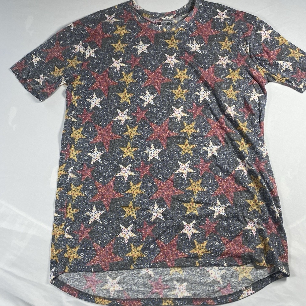Lularoe Tunic T Shirt Women's Large W/Stars Short Sleeve Scoop Stretch Top Knit